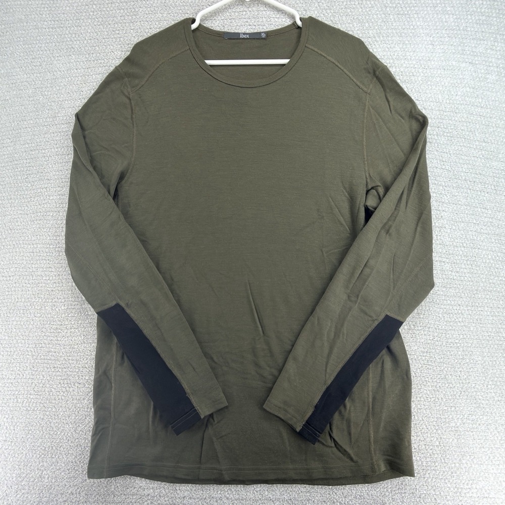 Ibex Woolies 2 Crew Mens XL Green 100% Merino Wool Base Layer Shirt Outdoor